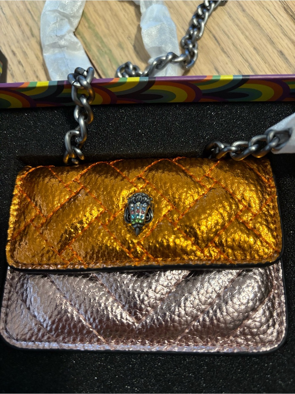 Kurt Geiger Metallic Copper, Silver & Teal Mini Chain Bag - Picture 5 of 11